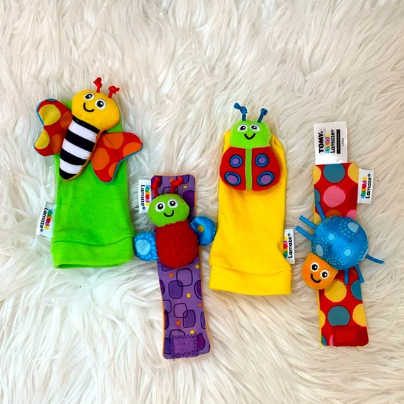 Baby 4 Piece Gardenbug Wrist & Foot Rattle Set by Lamaze - Like New - Picture 1 of 6